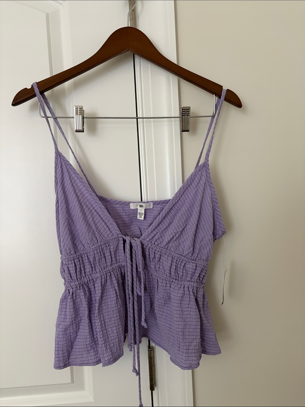 bp Lavender Smocked Tie-Front Tank Top